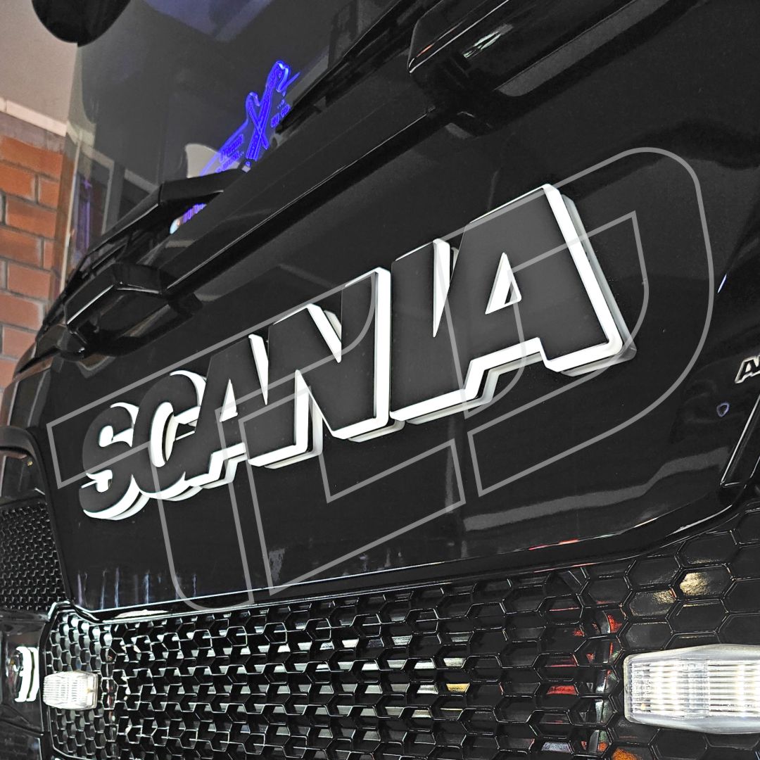 Scania Illuminated Grill Badge – LED Front Letter Sign (83 × 13 cm)